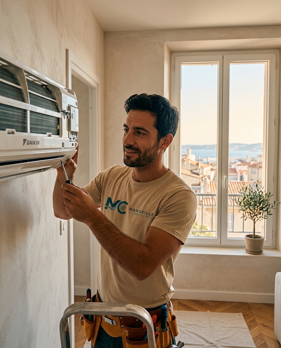 Artisan Marseille Climatisation en intervention chez un client à Marseille