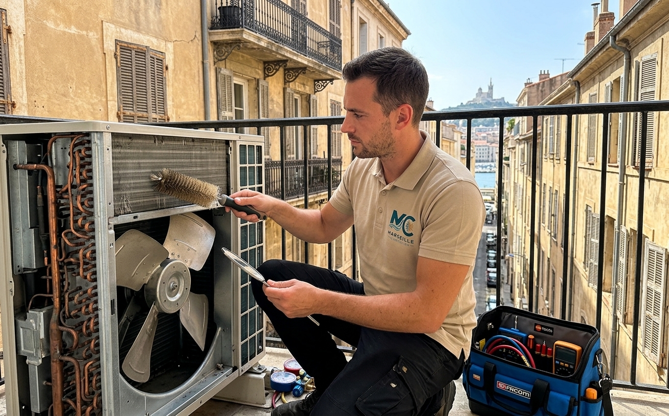 Inspection groupe extérieur entretien climatisation Marseille