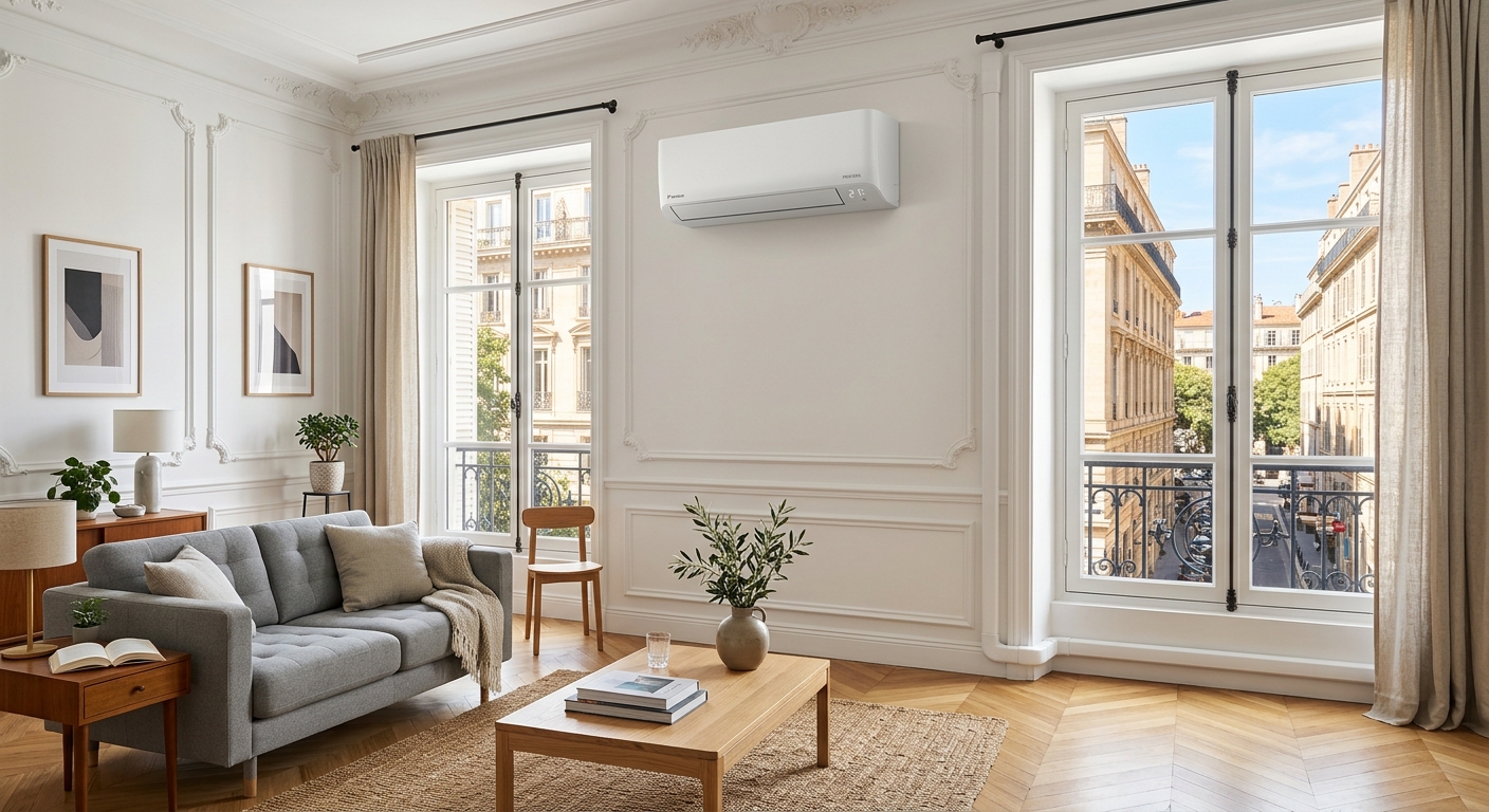 Installation split mural Daikin Perfera appartement Marseille 8ème